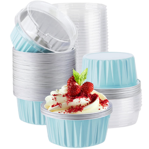 EUSOAR Couvercles jetables pour ramequins Bleu Lac, 60 paquets, 5 oz, en aluminium, <span class=keywords><strong>mini</strong></span> moules à muffins, pour desserts, cheesecakes, crème brûlée - Product Image 2