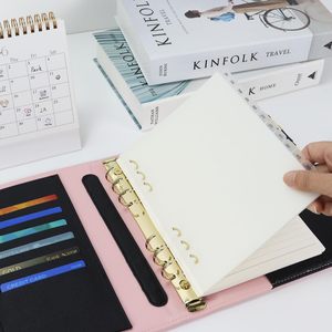 A6 Vòng da Chất kết dính Fly Leaf Nhật Ký kế hoạch với khe cắm thẻ & đàn hồi bút vòng 45 lót Sheets đối với văn phòng/trường học Quà Tặng - Product Image 2