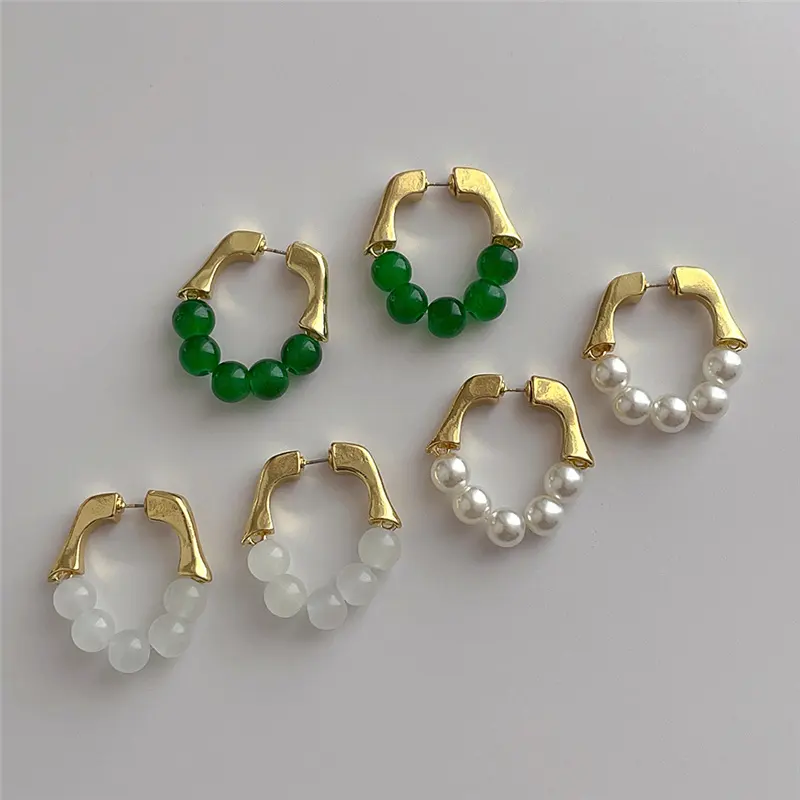 Modeschmuck Personalisieren Edelstein Perlen perle Runder Kreis Weißer Stein Ohrringe für Frauen Ohrringe Creolen