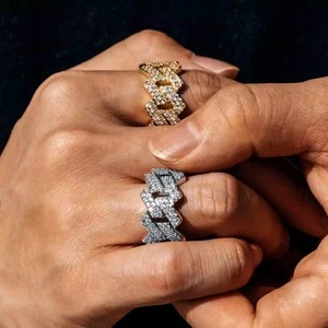 Bagues cubaines géométriques losange en argent 925 plaqué or véritable de qualité supérieure avec moissanite VVS, style hip-hop, sertissage pavé, bijoux - Product Image 3
