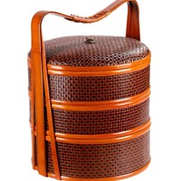 Panier de pique-nique chinois vintage en bambou, panier à nourriture tressé en bambou à plusieurs niveaux avec poignée, panier de rangement traditionnel en bambou