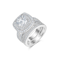 En stock : Ensemble de bagues de fiançailles scintillantes en argent sterling S925 avec moissanite, taille coussin, double halo, couleur D, VVS1 – Coffret cadeau