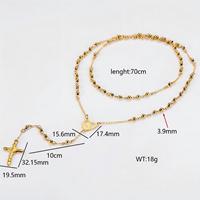 Collier long en Y en acier inoxydable avec croix catholique romaine, bijoux religieux, crucifix plaqué or, pendentif croix pour femme, collier chapelet