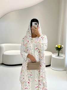 Fabricante de Abayas, Abaya Abierta con Pañuelo, Vestido Floral de Verano para Mujeres Musulmanas, Ropa Islámica, Vestido Largo - Product Image 2