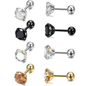 Brincos gaby 316l redondos cz, brincos coloridos em aço inoxidável, brinco de cartilagem, piercing em tragus