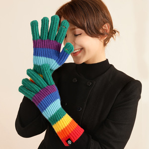 <span class=keywords><strong>Hiver</strong></span> Automne Gants personnalisés couleur arc-en-ciel avec toucher Gants longs tricotés <span class=keywords><strong>Femme</strong></span> Filles Thermique Cyclisme Gants d'<span class=keywords><strong>hiver</strong></span> - Product Image 2