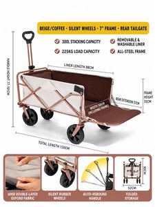 Carrito Plegable de Cuatro Ruedas para Exteriores, Carrito Pequeño para Niños, Carrito para Picnic y Campamento, Ruedas Giratorias, Ligero, para Viajes y Compras - Product Image 3