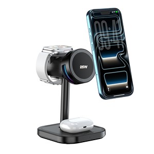 แท่นชาร์จไร้สายแม่เหล็กแบบตั้งโต๊ะ 3 in 1 ปรับได้ พร้อมพัดลมระบายความร้อน RGB 25W สำหรับโทรศัพท์มือถือ พร้อมไฟกลางคืน - Product Image 1