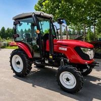 Tracteur agricole diesel 4x4 rouge 70 CV avec cabine vitrée, phares LED, machine agricole robuste