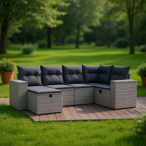 Conjunto de Sofás de Jardín de Ratán Gris, Muebles de Exterior con Cojines de Espuma de Alta Densidad, Diseño Contemporáneo Impermeable - Product Image 2