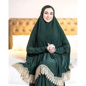 Abito da preghiera da donna in due pezzi, tinta unita, maniche lunghe |   Taglia Unica |   Completo Hijab Abaya OEM/Personalizzato - Product Image 6