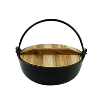 Casserole en fonte pré-assaisonnée de 25 cm avec couvercle en bois Pot à soupe japonais Sukiyaki Pot