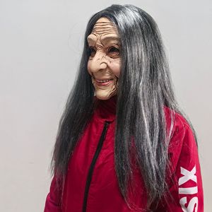 Masque en latex de grand-mère aux cheveux longs, femme âgée avec accessoire capillaire, déguisement d'Halloween, décoration de fête cosplay - Product Image 3