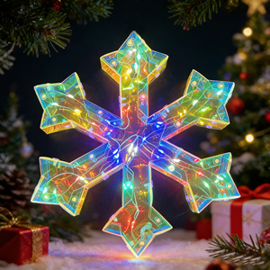 ของตกแต่งคริสต์มาสแบบแขวนในร่มรูปทรงเกล็ดหิมะโฮโลแกรมพร้อมไฟ ใช้พลังงานจาก USB ทำจากพลาสติกเป็นมิตรกับสิ่งแวดล้อม ทำด้วยมือ - Product Image 2