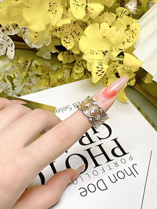 Anillo Vintage de oro de lujo de moda para mujer con encaje hueco italiano artesanía anillo ancho Simple <span class=keywords><strong>Instagram</strong></span> dedo índice - Product Image 4