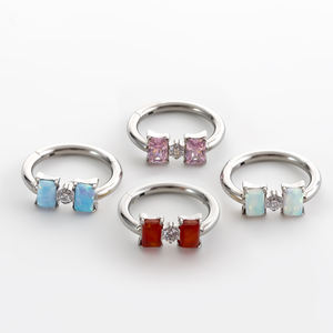 Nuovo Anello Delicato con Fiocco in Titanio Placcato Oro 18k, Ipoallergenico, con Opale Colorato, Gioiello per Piercing - Product Image 4