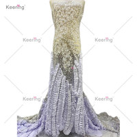 Keering Haute Qualité Orange Brûlé Couleur Perlé Dentelle Tissu De Luxe Net Dentelle Paillettes Maille Dentelle avec Perle pour Fête De Mariage
