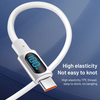 Affichage numérique LED PD 100W Câble USB Type-C Câble de chargement USB-C super rapide avec caoutchouc souple TPE pour chargeur de téléphone portable