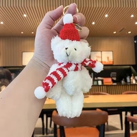 Porte-clés ours en peluche doux de 16 cm, mini-poupée avec écharpe, thème Noël, animal en peluche tendance, cadeau pour les fêtes