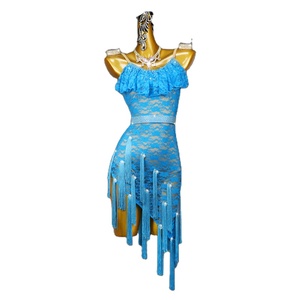 Abito da competizione di danza latina 2026 29L blu lago in seta/cotone professionale per donne adulte per esami artistici - Product Image 4