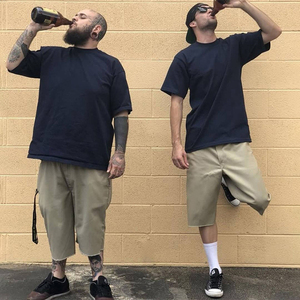 245gsm Chất Lượng Cao Người Đàn Ông Của T-Shirts Thời Trang Phố Đồ Họa Dày Mock Cổ 100% Cotton Trống Thả Vai Đồng Bằng Quá Khổ T Áo Sơ Mi - Product Image 3