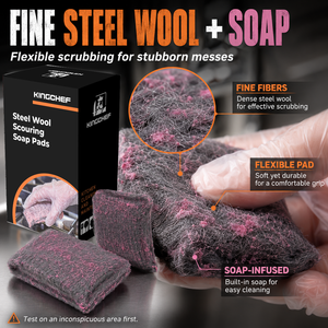 Tampons à récurer en laine d'acier multi-surfaces de qualité supérieure pour l'élimination de la graisse de cuisine avec savon intégré et éponge à récurer jetable - Product Image 3