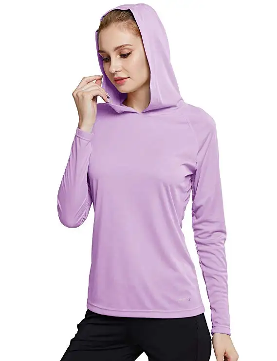 90% polyester 10% spandex dry fit long sleeve t shirt, custom hooded anti pilling women t shirt