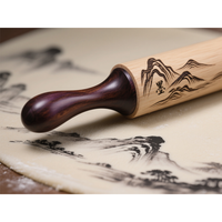 Rouleau à pâtisserie en bois gaufré 35/43 cm, styles multiples, esthétique créative, outils de cuisson en bois, bâton à raviolis sculpté