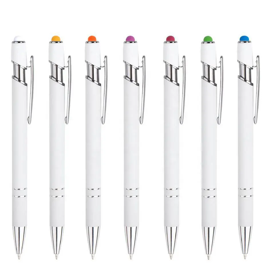 Рекламный Пользовательский логотип белая резиновая шариковая ручка стилус металлическая ручка с пользовательским логотипом