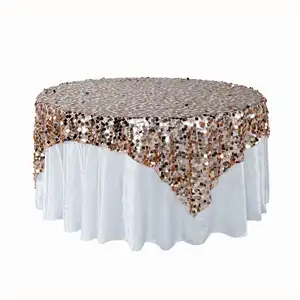 New Arrivals High Quality Rose Gold Round Table Cover Wedding Party Decoration Square Sequin Tablecloth