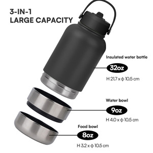Özel logo 3-in-1 tarzı 32 OZ taşınabilir paslanmaz çelik Pet besleyici açık köpekler için seyahat kasesi yalıtımlı köpek su şişesi - Product Image 4