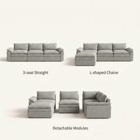 Canapé modulaire Chesterfield à trois places en tissu, assemblage facile, canapé carré, modules amovibles, structure en forme de L, emballé plat