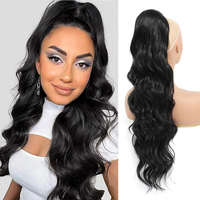 Extension de queue de cheval synthétique haut de gamme à cordon, ondulations Water Wave et Body Wave, 28 pouces, marron bouclé ondulé, application facile pour femme