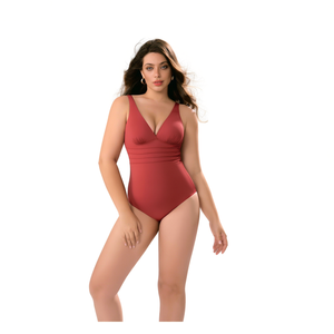 Costume da bagno intero HDJ Plus Size con scollo a V profondo, controllo pancia, vita alta, tinta unita, da donna BZ77036 - Product Image 1