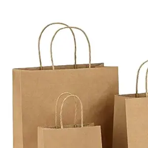 꼬인 손잡이가있는 대량으로 인쇄 가능한 천연 크래프트 종이 가방 인도 크래프트 종이 가방 제조 업체 미국 종이 쇼핑백