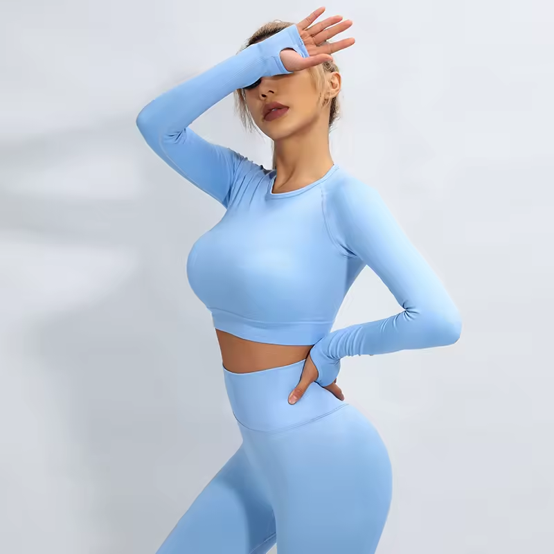 Women 2 Piece Yoga Sets Sports Outfit Woman Seamless Long Sleeves Tops Leggings Fitness Sportswear Women Suit Ribbed Leggings