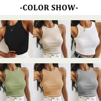 Débardeur vierge de haute qualité blanc noir uni basique en tricot de coton côtelé hauts courts pour femmes dames broderie personnalisée en gros