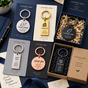 Porte-clés en métal gravés sur mesure, cadeau d'entreprise personnalisé, porte-clés ronds et rectangulaires en acier inoxydable de luxe, cadeau promotionnel - Product Image 2