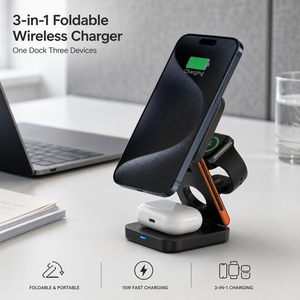 Chargeur sans fil pliable 3 en 1, charge rapide 15W, support pour téléphone, écouteurs, montre, chargeur pliable portable pour voyage, OEM - Product Image 1