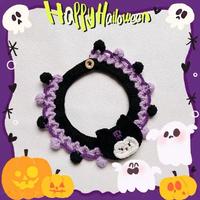 Kalung Rajut Halloween Khusus untuk Hewan Peliharaan, Bib Rajut Buatan Tangan untuk Kucing, OEM, Bandana Lembut Berbahan Wol dengan Motif Labu, Hantu, dan Kelelawar untuk Anjing dan Kucing Kecil