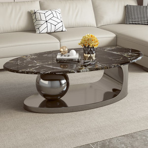 Tavolino <span class=keywords><strong>da</strong></span> Caffè Ovale YuanChang in Stile Nordico Moderno, Unico in Marmo Bianco e Oro per Soggiorno - Product Image 2