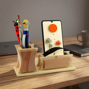 Porte-stylo avec support pour téléphone, organisateur de bureau multifonctionnel, style simple, fait main, cadeau promotionnel - Product Image 3