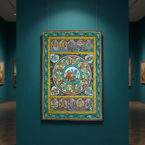 Pintura Mural Tradicional India Pattachitra, Arte Folclórico Étnico Hecho a Mano, Decoración Mitológica de Algodón para Sala de Estar o Templo - Product Image 3