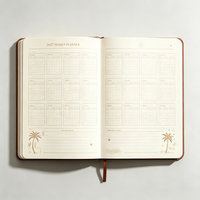 Carnet de notes personnalisé 2027 avec motif cocotier, journal vintage à couverture rigide avec bande élastique