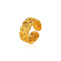 18 Karat vergoldeter Edelstahlring mit geflochtenem Knoten, offener Ring im Vintage-Stil mit gewebter Textur, verstellbarer breiter Fingerring für Damen