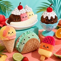 En gros, Jouet en peluche mignon en forme de desserts d'été tropicaux : Banane coupée, Taco, Sucette glacée, Sundae, en coton PP, pour anniversaire et anti-stress