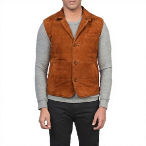 Gilet sans manches en velours marron pour homme, col en V, simple boutonnage, chaud, décontracté, style vintage, boutons dorés, pour l'automne - Product Image 3