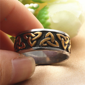 Men's Titanium Steel Viking <b>Ring</b> With Gold Accents Geometric Pattern Retro Style Fashion Jewelry Gift - Product Image 4
