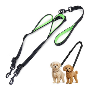 Senza groviglio doppio guinzaglio regolabile doppio piombo cinghie riflettenti guinzaglio resistente per due cani - Product Image 4