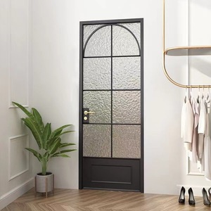 <span class=keywords><strong>Porte</strong></span> de séparation classique en verre trempé cintrée avec cadre fin en alliage d'aluminium pour coulissage intérieur cuisine et salle de bain - Product Image 4